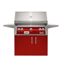 Alfresco Luxury 36" Carmine Red Gloss Standard Liquid Propane Grill And Cart - 3 Burner