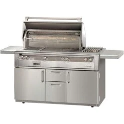 Alfresco Luxury Deluxe 56" Signal Grey Gloss Standard Liquid Propane Grill With Sideburner And Deluxe Cart - 3 Burner + 20k BTU Sideburner