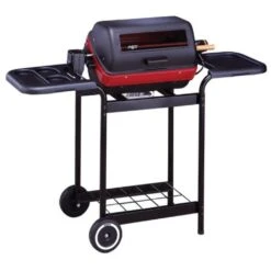 Americana 21" Black Electric Cart Grill With Polymer Side Tables Wire Shelf And Rotisserie