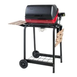 Americana 21" Electric Cart Grill With Two Folding, Composite-Wood Side Tables And Wire Shelf