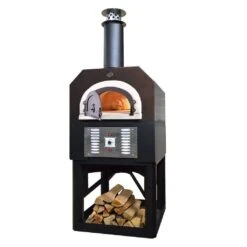 Chicago Brick Oven CBO-750 38" X 28" Hybrid Wood/Natural Gas Pizza Oven With Copper Vein Hood & Black Base Stand (Commercial)