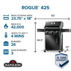 Napoleon Rogue 425 51" Black 3-Burner Freestanding Natural Gas Grill With Stainless Steel Cooking Grates -Grill Collection Napoleon Rogue 425 51 Black 3 Burner Freestanding Propane Gas Grill With Stainless Steel Cooking Grates 6