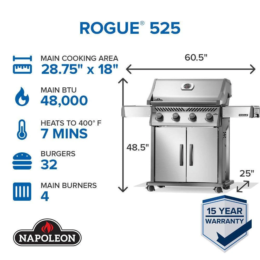 Napoleon Rogue 525 57" 4-Burner Stainless Steel Freestanding Propane Gas Grill 11 Napoleon Rogue 525 57" 4-Burner Stainless Steel Freestanding Propane Gas Grill - Image 11