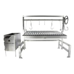 Tagwood BBQ Argentine Santa Maria BBQ09SS 40" Insert Style Stainless Steel Wood Fire And Charcoal Gaucho Grill With Firebricks, Round Grate And Frontal Wheel Height Adjustable System